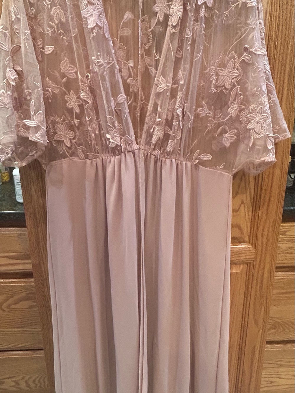 Sheer Floral Lace and Chiffon Chemise in Blush Pink